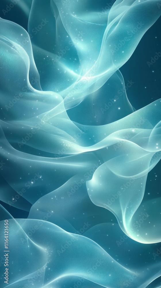 Poster ethereal blue abstract waves with a soft, flowing appearance, evoking calmness and serenity.