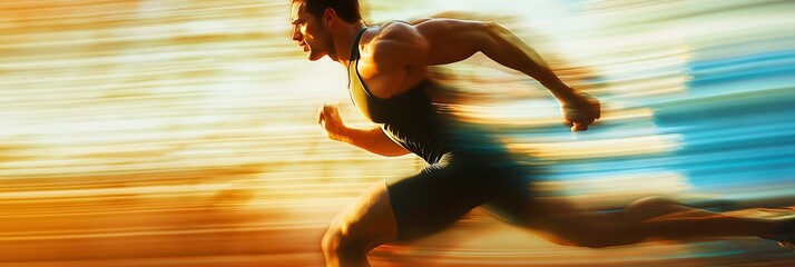 A focused male runner depicted in frantic motion, showcasing urgency and athletic dynamism vividly.