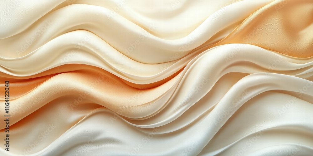 Poster flowing satin fabric in soft cream and peach tones.