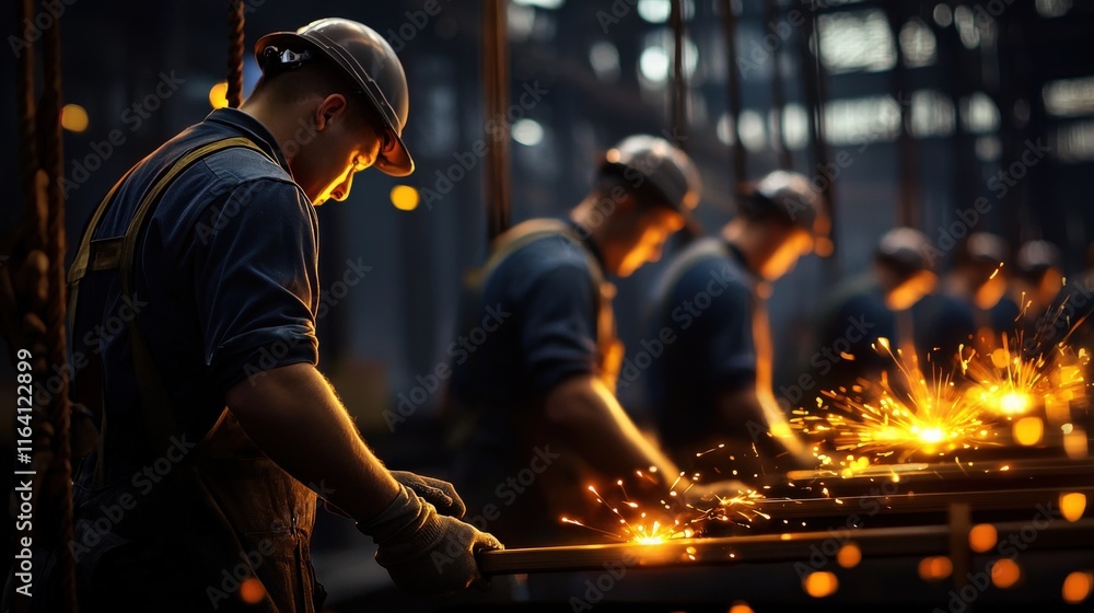 Poster Factory workers using proper lifting techniques to prevent back injuries.