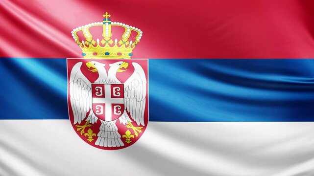 Serbia flag video, close-up shot of symbol of serbian nation, europe, animated flag background video, 3D video of a flag, national symbol of the people, patriotism, full screen
