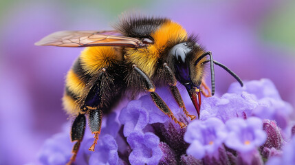 Macro Photography of a Bumblebee on Lavender
