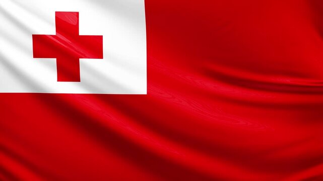 Tonga flag video, close-up shot of symbol of tonga nation, oceania, animated flag background video, 3D video of a flag, national symbol of the people, patriotism, full screen
