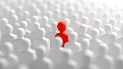 A single red figure stands out amongst a crowd of white figures.