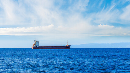 oil tanker of russia shadow fleet used for transportation oil in blue sea. Transport for petroleum...
