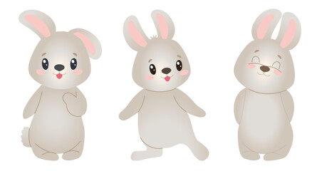 Vector illustration of bunny. Cute rabbit animal in flat style. Vector design isolated on white background