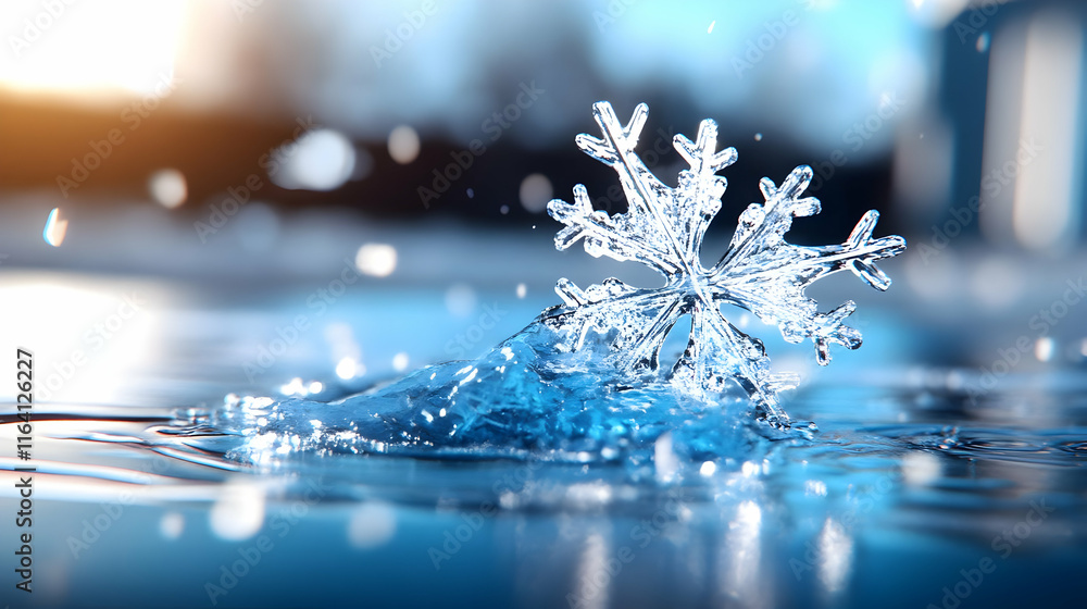 Poster snowflake splashing into water.