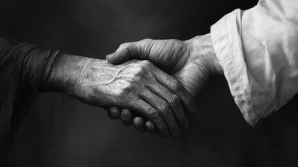 Close-Up of Old and Young Hands Shaking in Black and White Artistry