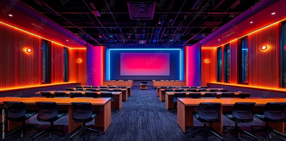Poster a cozy space equipped with multiple screens where a mature student engages in various online courses