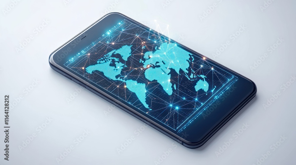 Poster global network connection on smartphone screen. (1)