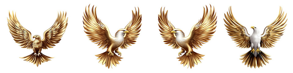Obraz premium Four golden birds with white feathers