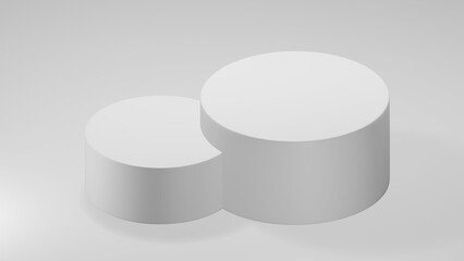 3D Cylinder 2 white pedestal podiums with layer and close up on background clean luxury style