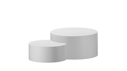 3D Cylinder 2 white pedestal podiums with layer and close up on transparent background clean luxury style
