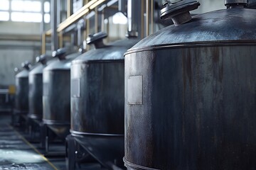 Stainless steel tanks in a factory
