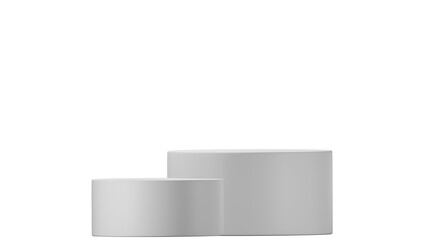 3D Cylinder 2 white pedestal podiums with layer and close up on transparent background clean luxury style