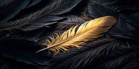 golden feather on black background, Stand Out concept