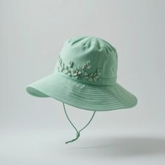 Mint Green Floral Embroidered Sun Hat Wide Brim Casual Style
