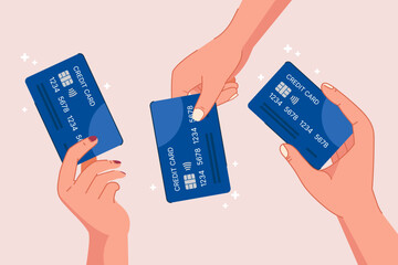 2d vector hand holding credit card for payment, financial and money concept, flat illustration design
