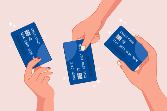 2d vector hand holding credit card for payment, financial and money concept, flat illustration design