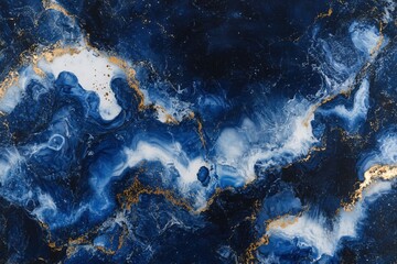 Obraz premium Abstract Blue and White Marble Textures with Gold Accents for Background Design