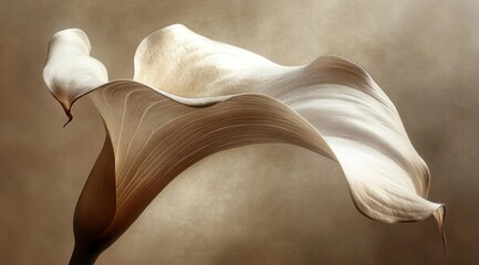 A digital art piece of an elegant calla lily in shades of mocha mousse , with the petals appearing to be made from flowing fabric458c-840d-704a51dd7f6f
