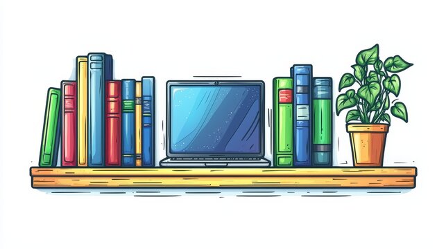 A laptop sprouting books to symbolize the intertwining of knowledge and technology