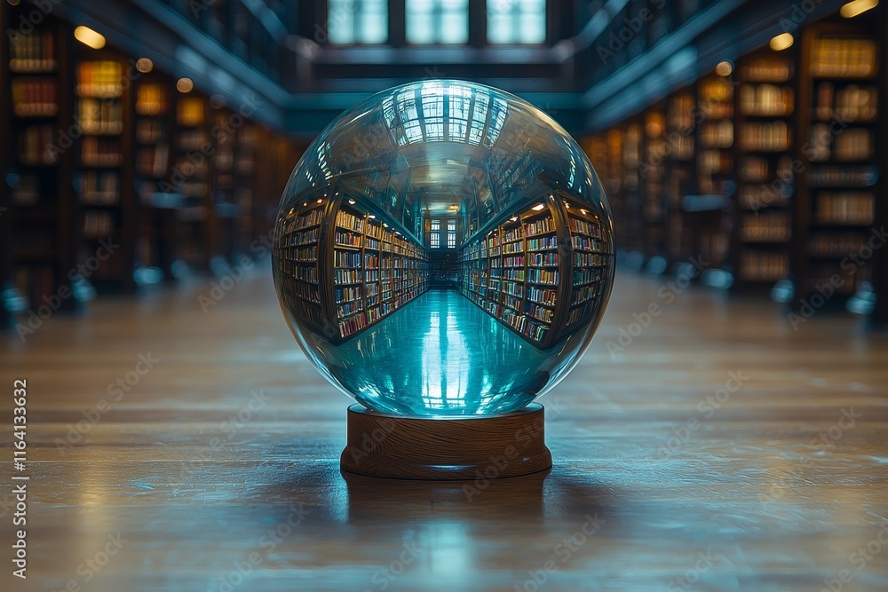 Poster a unique educational resource in the form of a transparent globe library concept