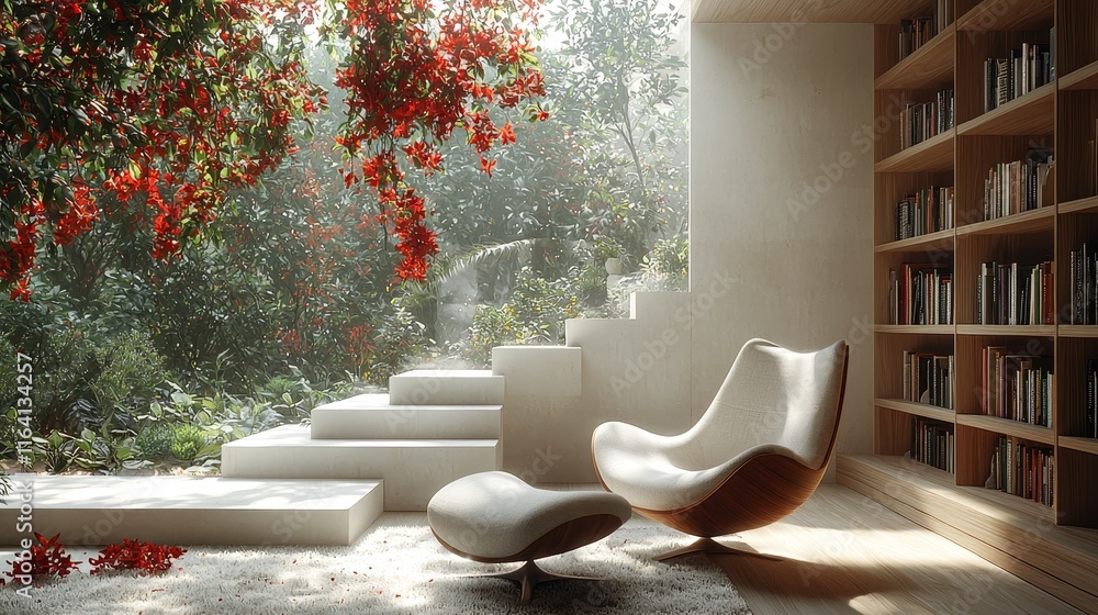 Aufkleber step into a serene and minimalist modern library design, where the abstract elements provide a tranq