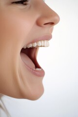 Obraz premium Close-up of a Woman's Open Mouth Revealing Healthy Teeth