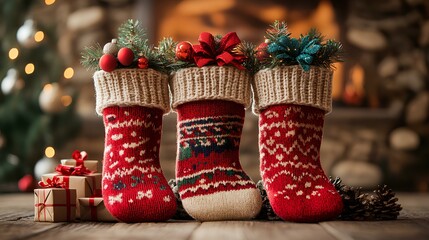 Cozy Christmas Stockings - Stockings filled with Christmas gifts