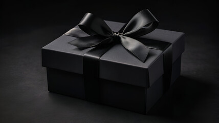 Beautifully wrapped New Year's gifts stacked together, featuring black paper, shimmering bows, and festive tags