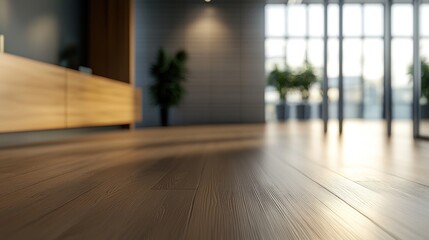 Fototapeta premium Modern Office Interior Design: Warm Wooden Floors and Natural Light
