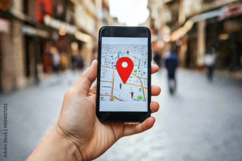 Poster a hand gripping a smartphone displaying a gps navigation app.