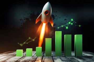 The dynamic imagery of a rocket taking off captures the excitement of entrepreneurial ventures.