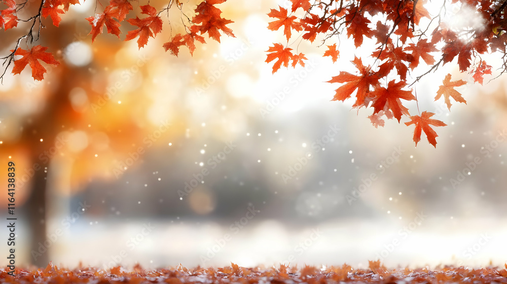 Aufkleber autumn leaves on blurred background with bokeh and copy space.