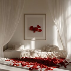 Romantic Bedroom with Rose Petals