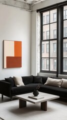 Modern Minimalist Living Room Interior with Abstract Art