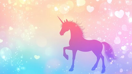Fototapeta premium Unicorn pastel backrground with hearts, circles, bokeh, stars. Vector dreamy sweet wallpaper. 