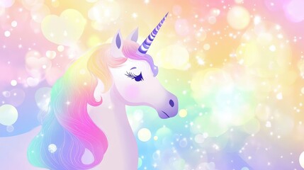 Unicorn pastel backrground with hearts, circles, bokeh, stars. Vector dreamy sweet wallpaper. 