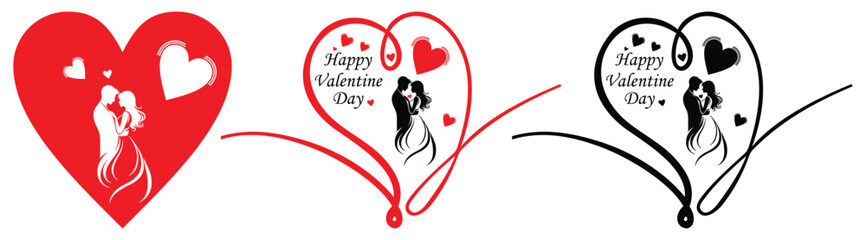 Romantic Valentine's Day Couple Heart Design Artwork. Isolated On Transparent Background.