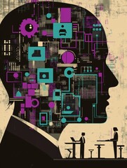 Abstract Head with Integrated Technology and Business People
