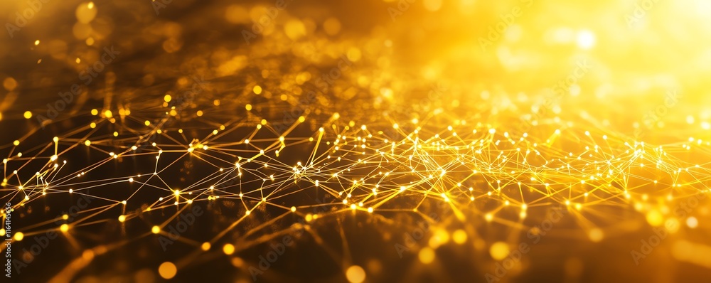 Leinwandbilder abstract background of yellow glowing lights within a circuit boards network of lines and connection
