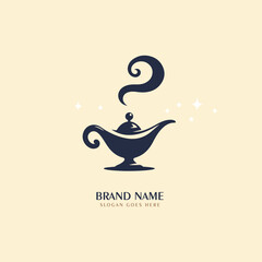 Genie magic lamp design logo concept. lantern lamp logo template. genie aladdin.