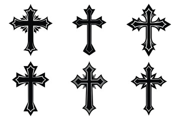 Christian cross silhouette set. Religious cross icon collection. Set of holly cross for religion. Cross shape collection illustration