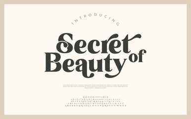 Luxury beauty alphabet letters font with tails. Typography elegant classic serif fonts and number decorative vintage retro concept for logo branding. vector illustration

