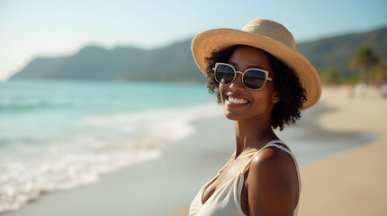 pretty black woman on the beach