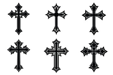 Christian cross silhouette set. Religious cross icon collection. Set of holly cross for religion. Cross shape collection illustration