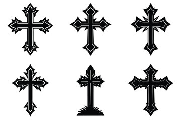 Christian cross silhouette set. Religious cross icon collection. Set of holly cross for religion. Cross shape collection illustration