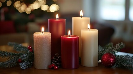 Cozy Christmas centerpiece with soft candlelight
