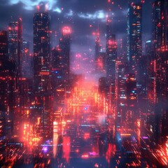 Obraz premium Craft a Neon Metropolis with Futuristic Holograms